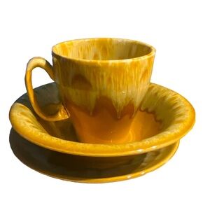 Canonsburg Butterscotch Drip Glaze Cup /Mug Saucer and bowl Vintage USA MCM